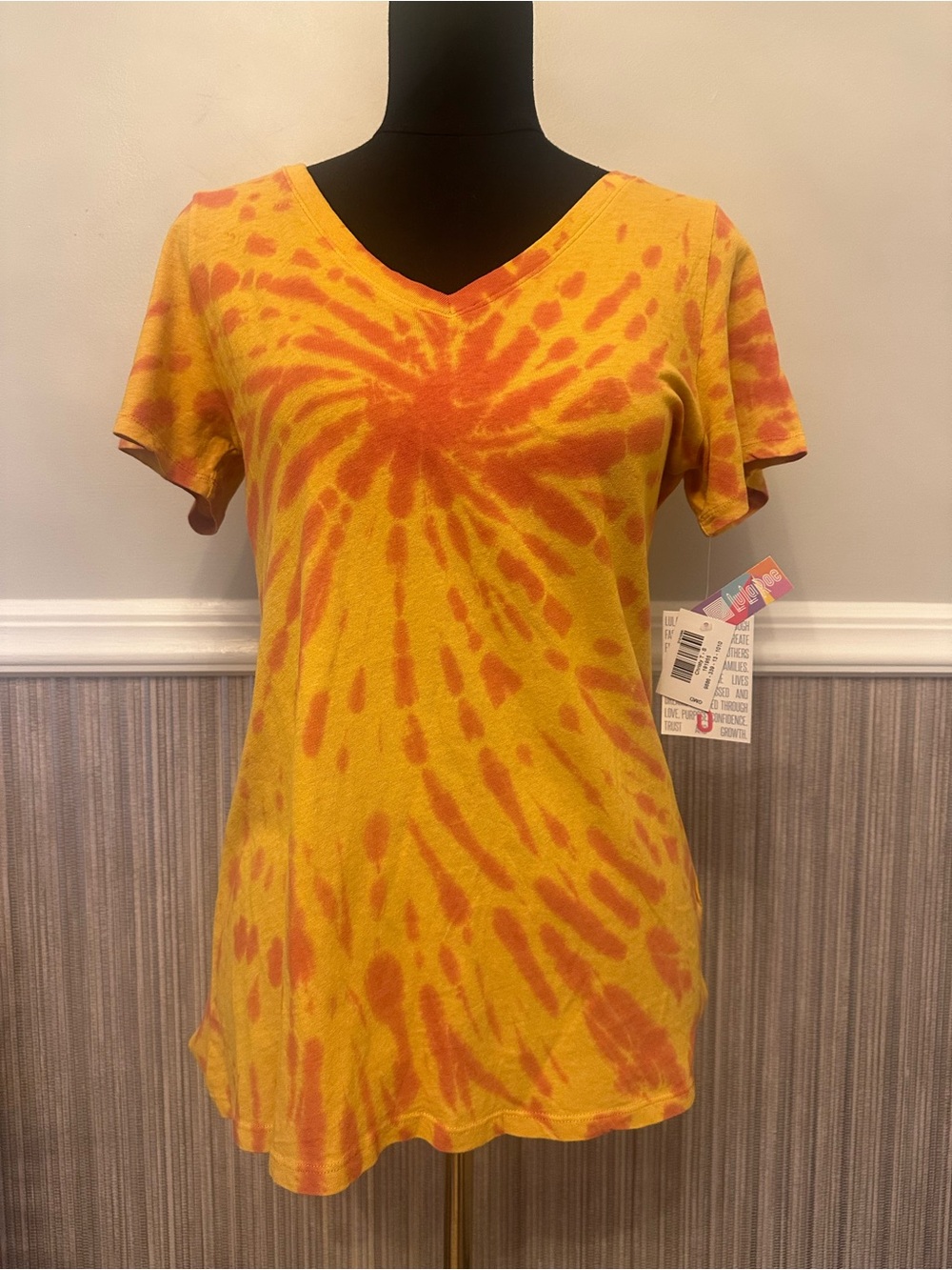 LuLaRoe Christy Tie Dye V-Neck Tunic Top NWT Small Yellow Orange Boho